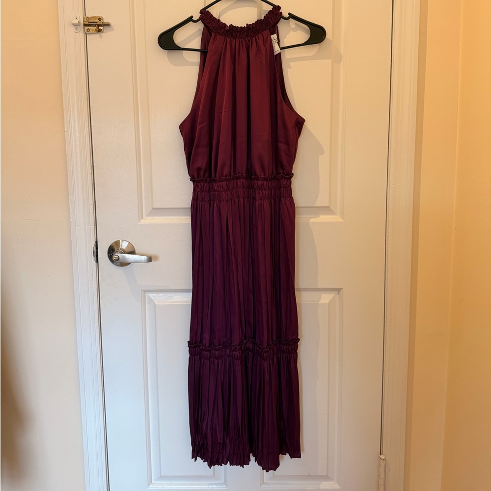 Nicole Miller Silk Purple Halter Midi Dress